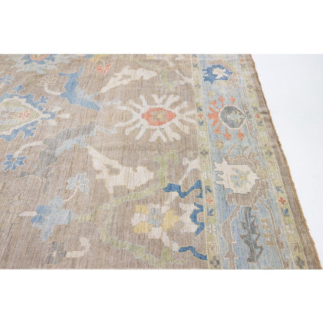 11 X 14 Modern Designed Sultanabad Wool Rug Handmade in Warm Beige For Sale - Image 12 of 13