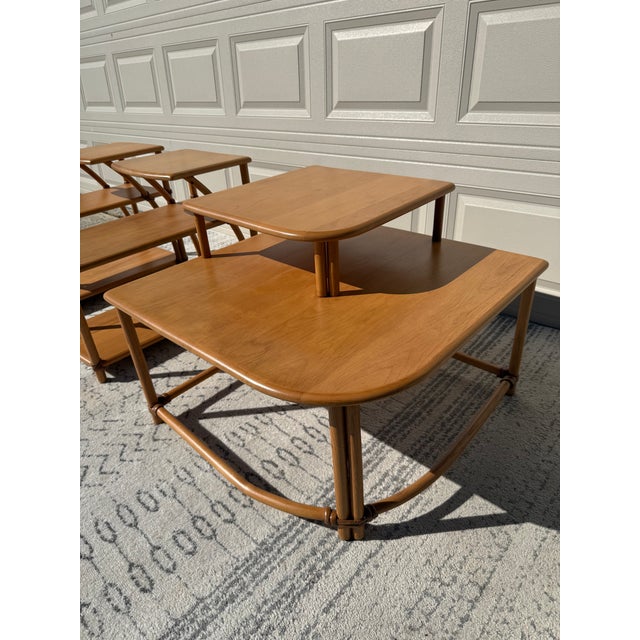 Mid-Century Modern Heywood Wakefield Ashcraft Line Three Tier Step Tables and Two Tiered Corner Table For Sale - Image 3 of 16
