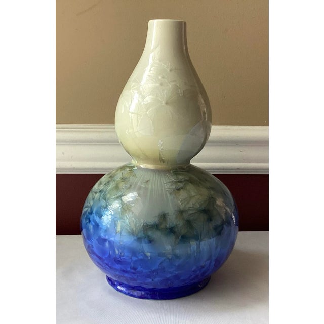 Vintage Chinese Crystalline Glazed Porcelain Vase in Red Floral Box – Unmarked – 11.5” Tall For Sale - Image 4 of 12