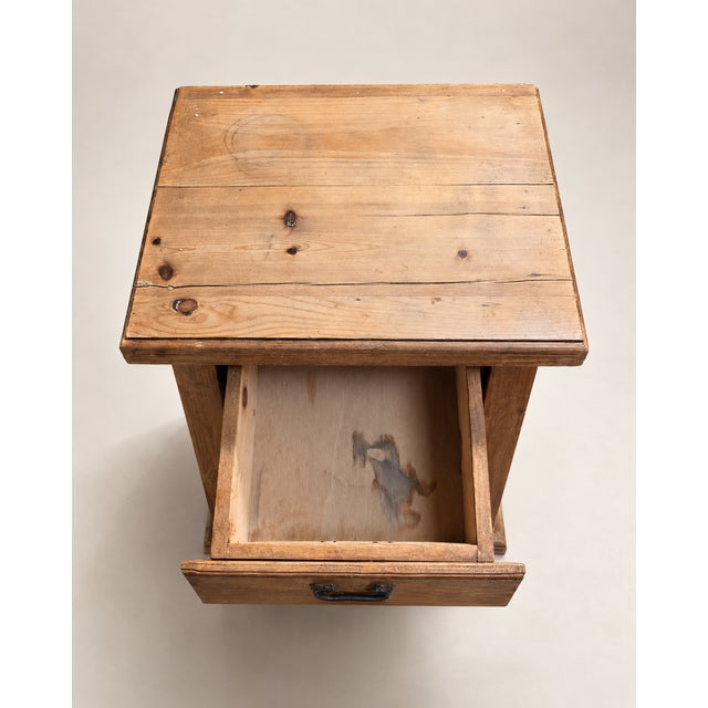 Vintage Primitive Pine Three-Drawer Bedside Chest For Sale In Los Angeles - Image 6 of 6