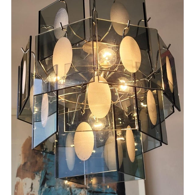 Chandelier in Smoked Murano Glass attributed to Vistosi, 1970s For Sale - Image 4 of 9