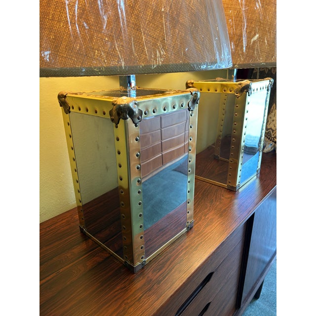 Contemporary Pair of 1970s Raymor Chrome + Brass Table Lamps For Sale - Image 3 of 10