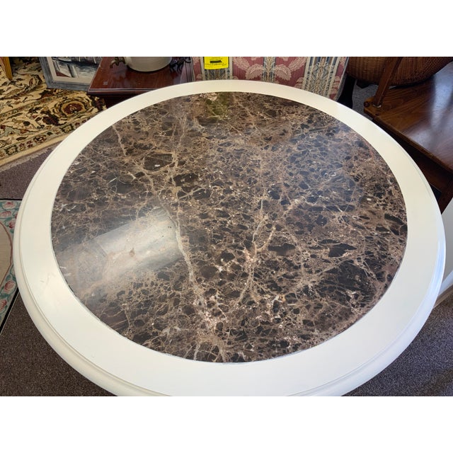 Neoclassical Mid 20th Century Pedestal Table With Marble Center Top For Sale - Image 3 of 8