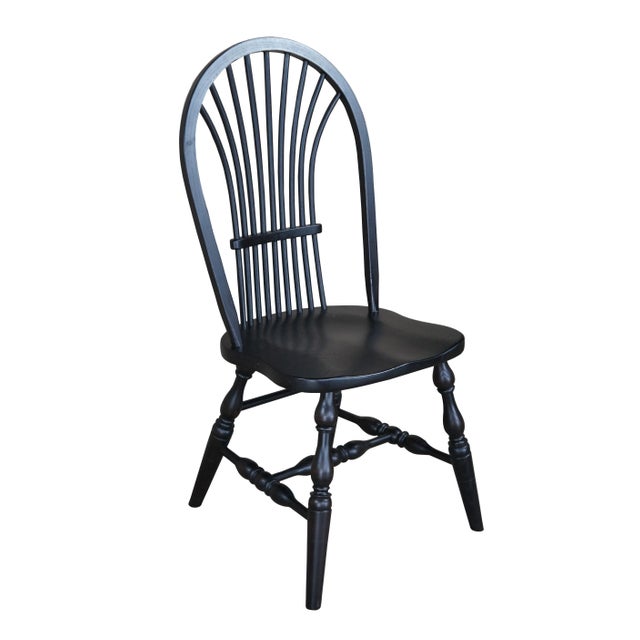 Farmhouse Vintage Windsor Country Farmhouse Black Oak Bentwood Slat Dining Chairs- Set of 5 For Sale - Image 3 of 12