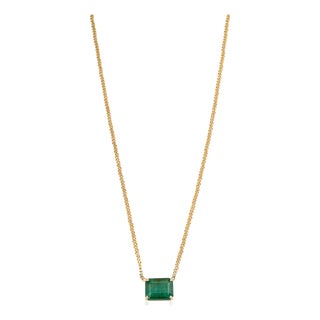 Certified 7.7ct Octagon-Cut Green Emerald Solitaire Necklace in 14k Gold For Sale