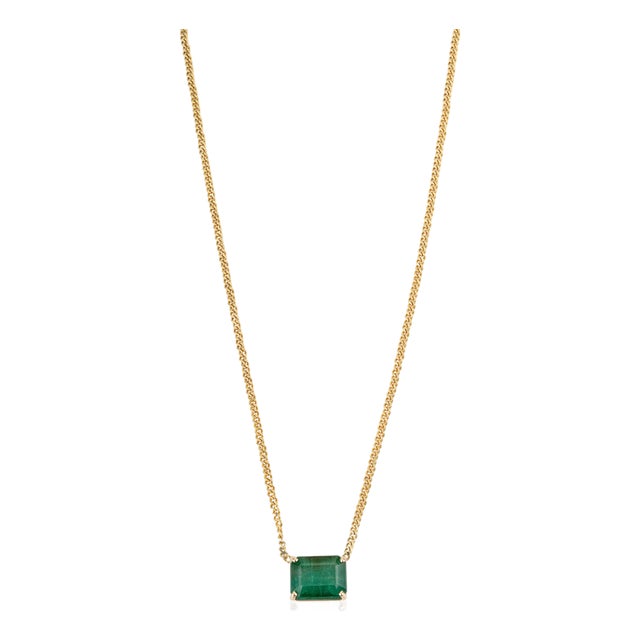 Certified 7.7ct Octagon-Cut Green Emerald Solitaire Necklace in 14k Gold For Sale