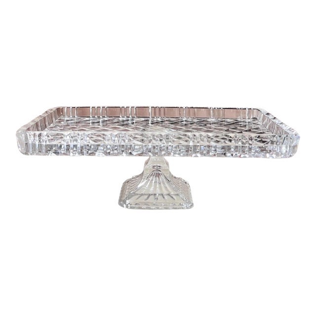 Vintage quilted crystal pedestal dish tazza footed pastry dish For Sale