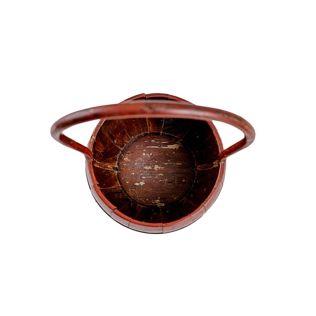 Antique Dark Wooden Chinese Wedding Basket in Red Lacquer With Floral Painted Lid For Sale - Image 9 of 10