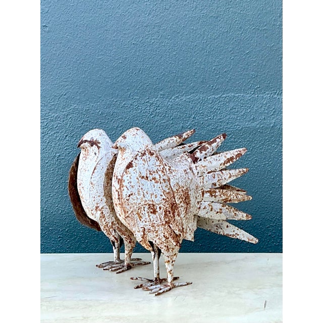 Late 20th Century Vintage Distressed Punch Cut Metal Birds - A Pair For Sale - Image 5 of 12