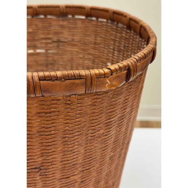 Vintage Woven Wicker Wastebasket For Sale - Image 11 of 11