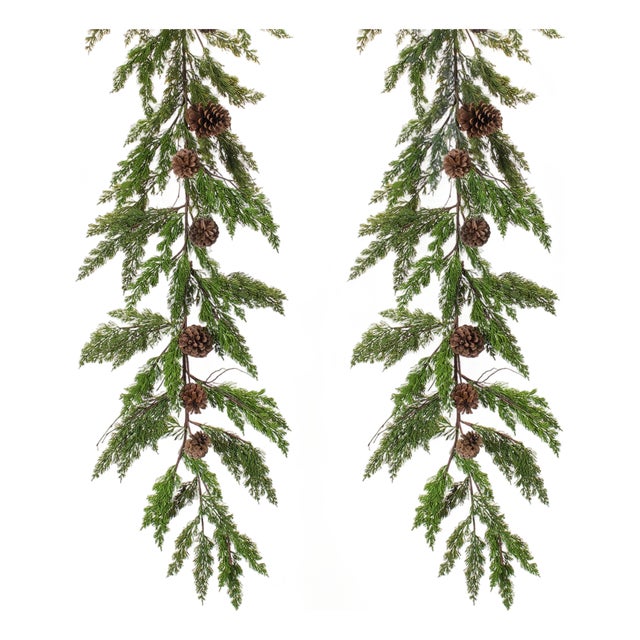 Winter Pine Garland with Pinecone Accents (Set of 2) For Sale
