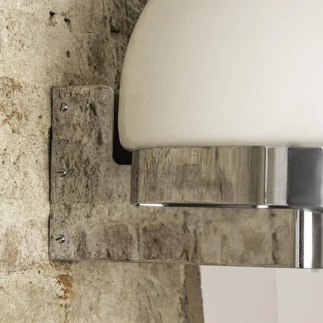 Chromed Metal and Opaline Wall Light by Andre Ricard for Metalarte, Spain, 1970s, Set of 2 For Sale - Image 4 of 6