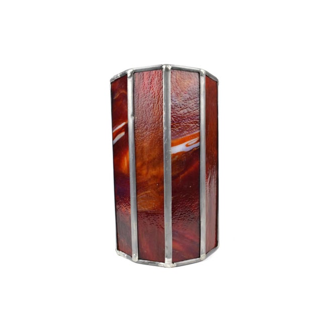 Handmade stained glass hurricane shade cover. This handmade modernist piece will enhance any home decor setting and add...