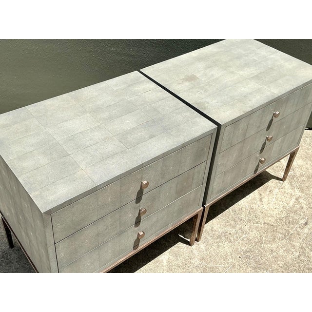 Vintage Shagreen Nightstands on Brass Base - Pair For Sale - Image 9 of 14