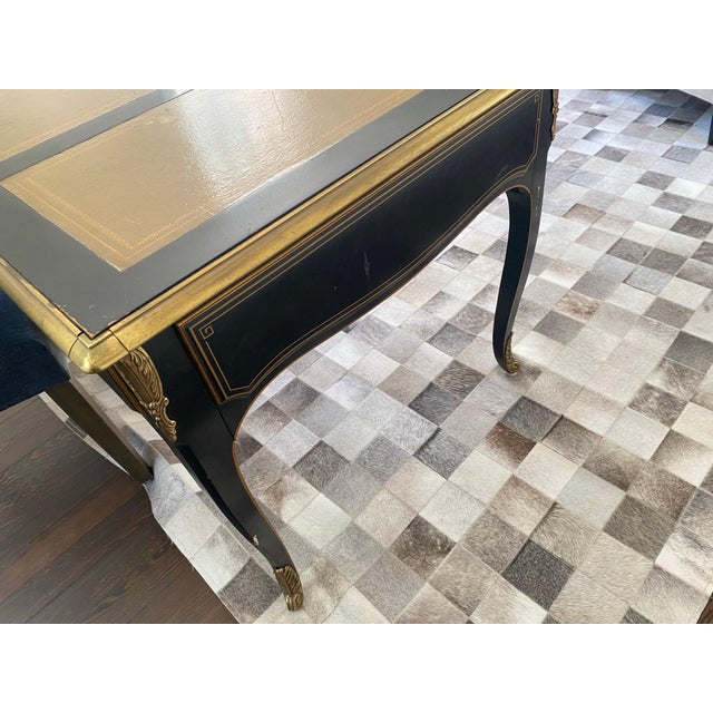 Black Vintage Drexel Heritage French Louis XV Style Lacquered Writing Table Desk For Sale - Image 8 of 12