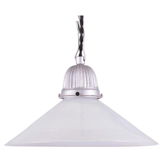 Metal Mid-Century Chandelier in Metal and Opal Glass, Czech, 1970s For Sale - Image 7 of 7