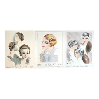 Set of 3 1933-1934 French Art Deco Coiffure Hair Design Lithographs For Sale