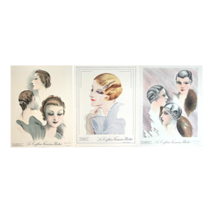Set of 3 1933-1934 French Art Deco Coiffure Hair Design Lithographs