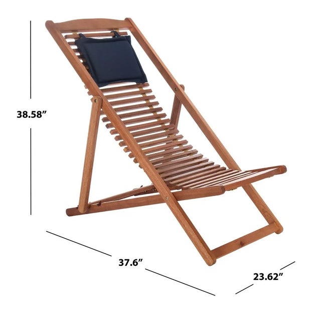 Contemporary Rendi Relax Chair With Pillow, Set of 2 - Natural/Navy For Sale - Image 3 of 7