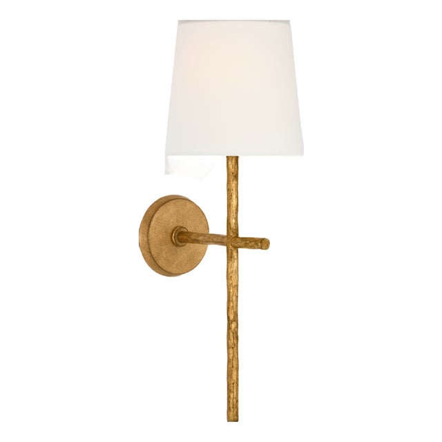 Suzanne Kasler for Visual Comfort Signature Collette 23" Tail Sconce in Gilded Iron with Linen Shade For Sale
