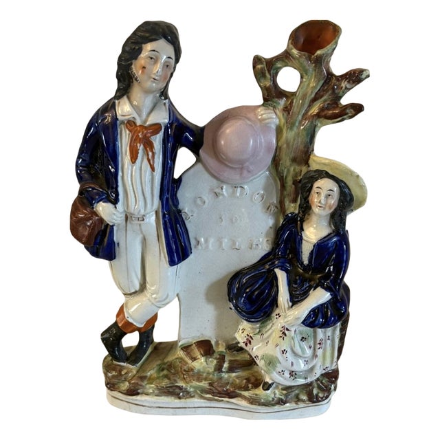 Antique Pottery Spill Vase Man and Woman Figure from Staffordshire, 1900 For Sale