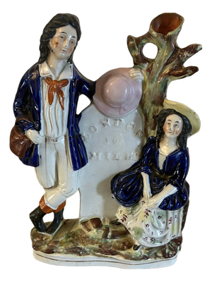 Antique Pottery Spill Vase Man and Woman Figure from Staffordshire, 1900