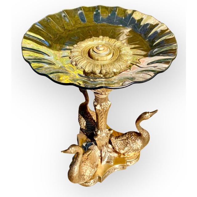 Antique French Napoleon III Gilt Bronze Swan Centerpiece Pleated Glass Plateau For Sale - Image 9 of 14