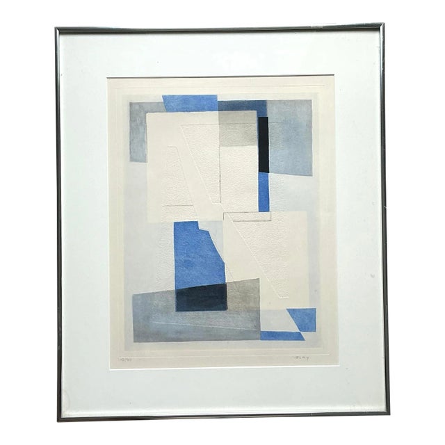 Vintage Boho Original Geometric Abstract Hand Tinted Lithograph on Paper For Sale