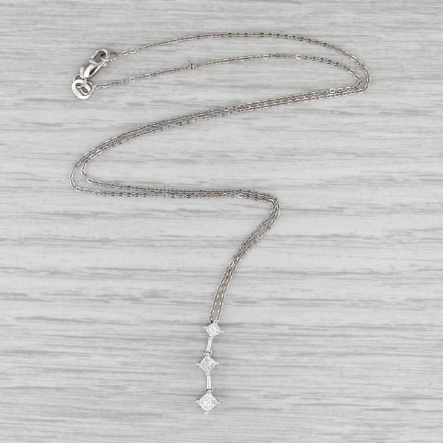 Modern 0.43ctw Diamond 3-Stone Journey Pendant Necklace 14k White Gold 16.75" For Sale - Image 3 of 6