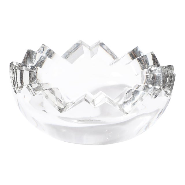 Mid-Century Crystal Ashtray With Crenelated Angular Motif Signed Rosenthal For Sale