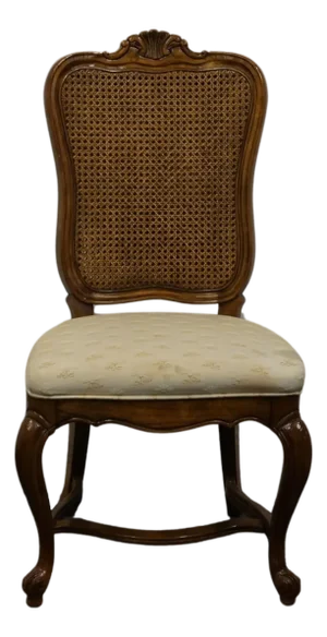 High End Vintage Solid Walnut Louis XV French Provincial Cane Back Dining Side Chair 640-551