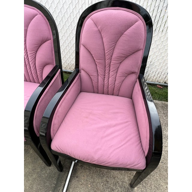 1980s Black Lacquered Pink Velvet Dining Chairs - a Set of 4 For Sale In New York - Image 6 of 12