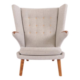 Model AP19 Papa Bear Chair in Light Grey Hallingdal Fabric and Teak attributed to Hans J. Wegner for PP Møbler, 1950s For Sale