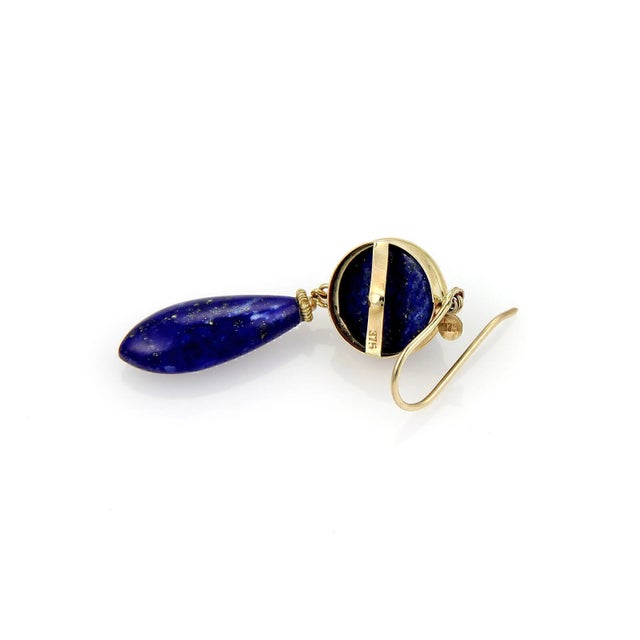 Late 20th Century Pair of Diamond Star & Lapis 9k Two Tone Gold Drop Dangle Earrings For Sale - Image 4 of 5