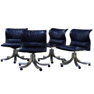 Group of Four Executive Leather Lounge Chairs by Giovanni Offredi for Saporiti For Sale