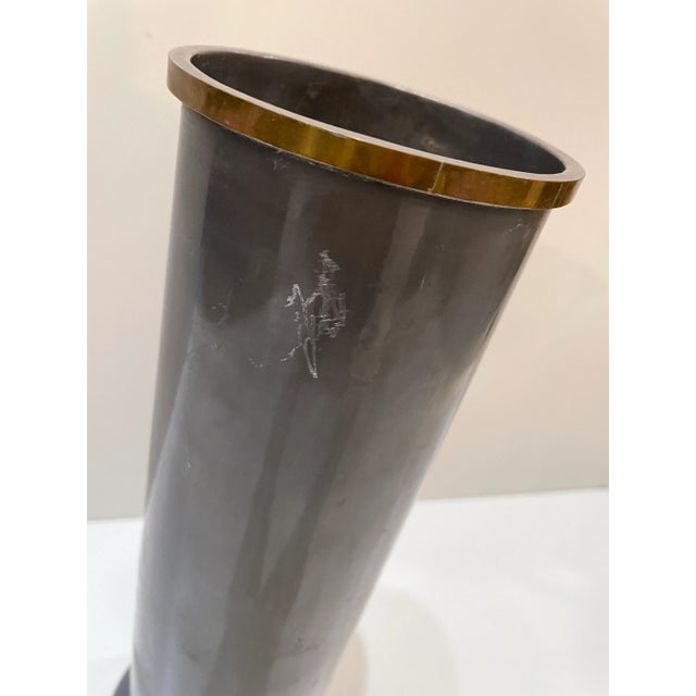 Transitional Vintage 1970s Metal Cylinder Vase For Sale - Image 3 of 6