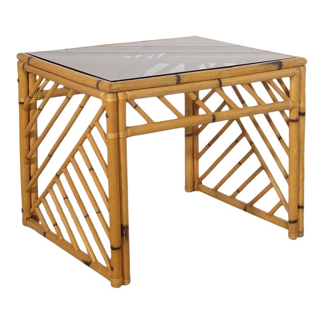 Bamboo Open Fretwork Side Table With Glass Top Chairish
