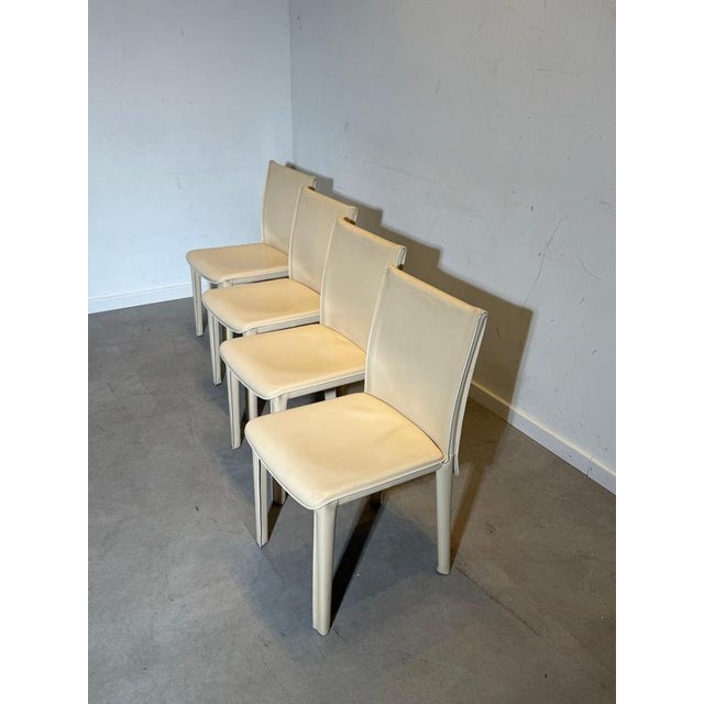 Arper Dining Chairs in Off White Leather, Set of 4 For Sale - Image 3 of 6