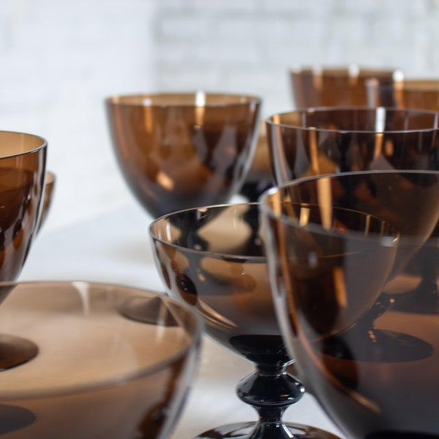 Mid to Late 20th Century Scandinavian Modern Stemware Brown Set of 12 Attr Bjorkshult Swedish Glass For Sale - Image 13 of 18