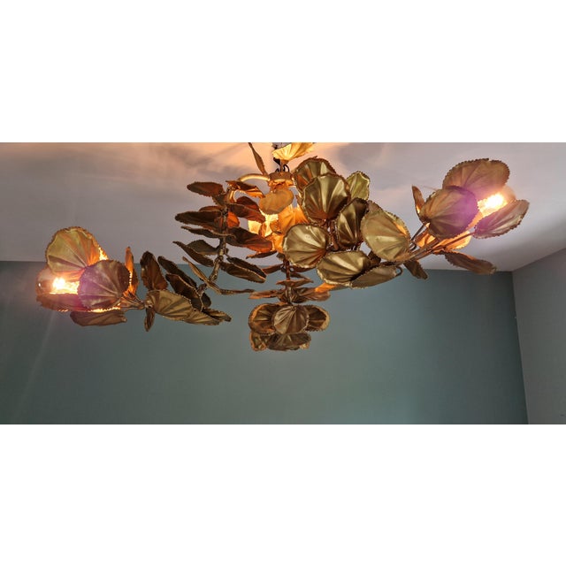 Large Brutalist Brass Chandelier with Floral Decoration, 1970s For Sale - Image 16 of 18