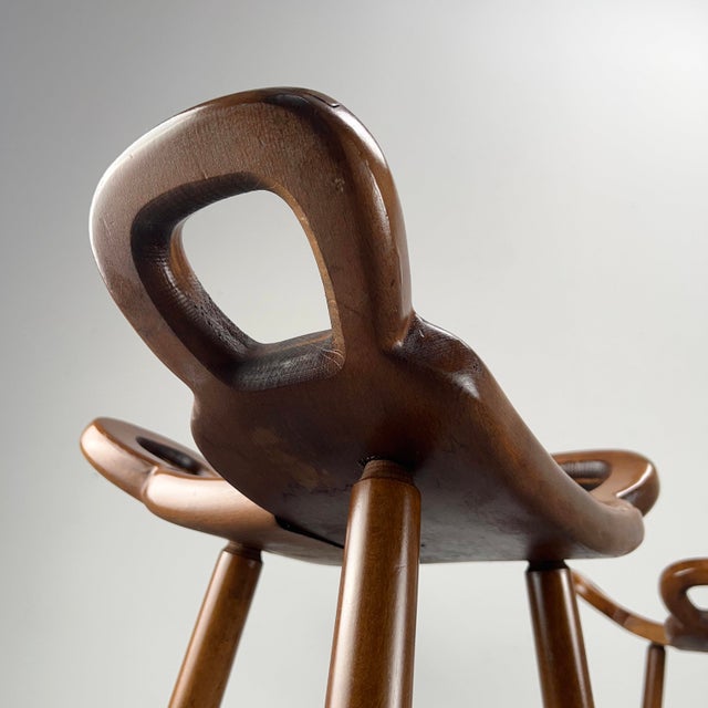 Brutalist Bar Stools in Stained Beech, 1970s, Set of 2 For Sale - Image 4 of 8