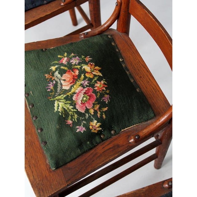 Wood Victorian Needlepoint Ladder Back Chairs Set of 4 For Sale - Image 7 of 10