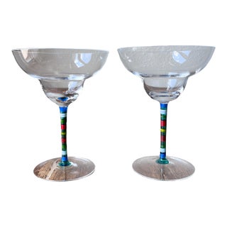 Set of 2 - Crate and Barrel Caprice Pattern Crystal Margarita Glassware For Sale
