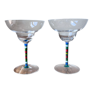 Set of 2 - Crate and Barrel Caprice Pattern Crystal Margarita Glassware