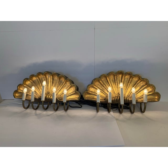Vintage Large Swedish Style Shell-Form Wall Sconces-a Pair For Sale In Boise - Image 6 of 7