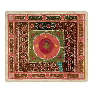 Square Uzbek Suzani Decor - Tribal Tapestry 3'8'' X 4'6'' For Sale