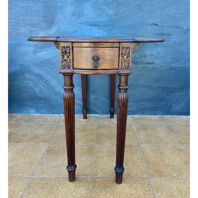 Brown Spanish Neoclassical Oak Drop-Leaf Table with Drawer, Early 20th Century For Sale - Image 8 of 13