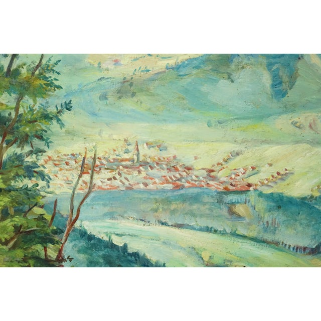 Hans Lang, Post-Impressionist City and Mountains, 1957, Oil Painting on Masonite For Sale - Image 9 of 18