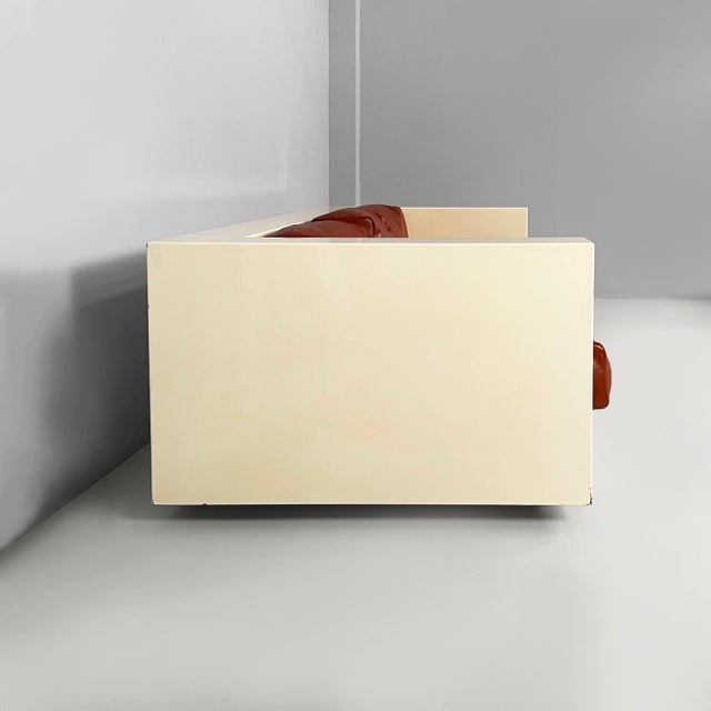 Poltronova Italian Modern White Wood and Brown Leather Sofa by Massimo and Lella Vignelli for Poltronova, 1980s For Sale - Image 4 of 18