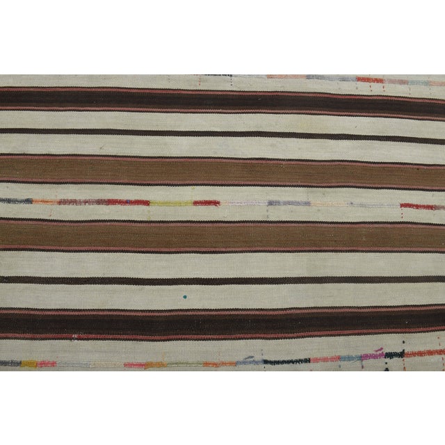 1970s Vintage Handmade Wool Cotton Beige Brown Kilim Area Rug For Sale - Image 9 of 11